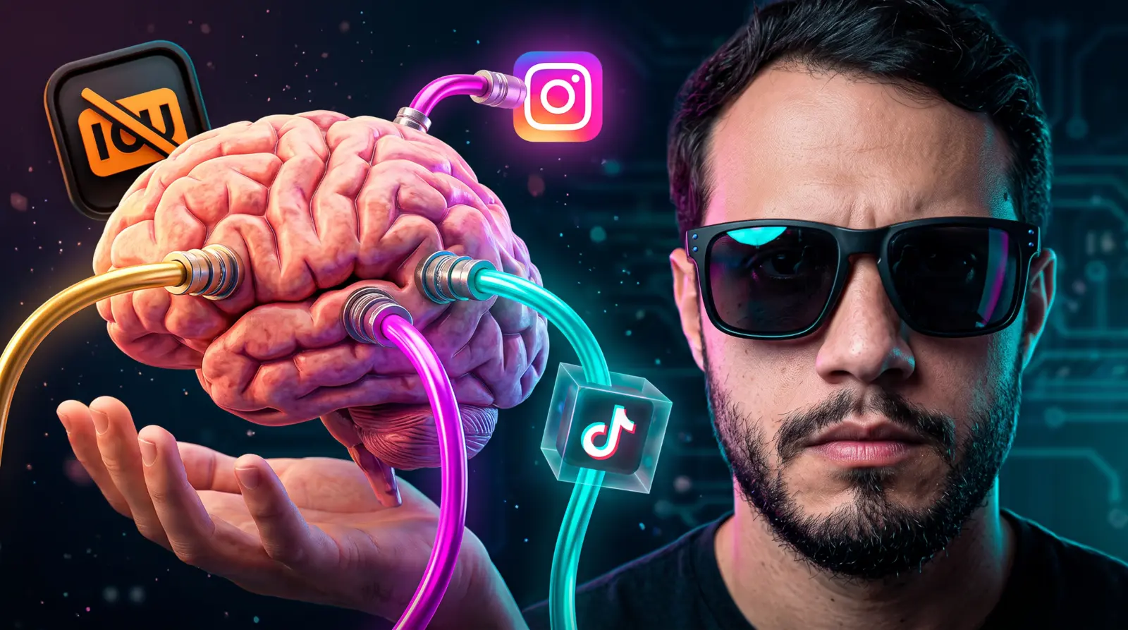 Thumbnail tecnológica sobre criatividade e redes sociais