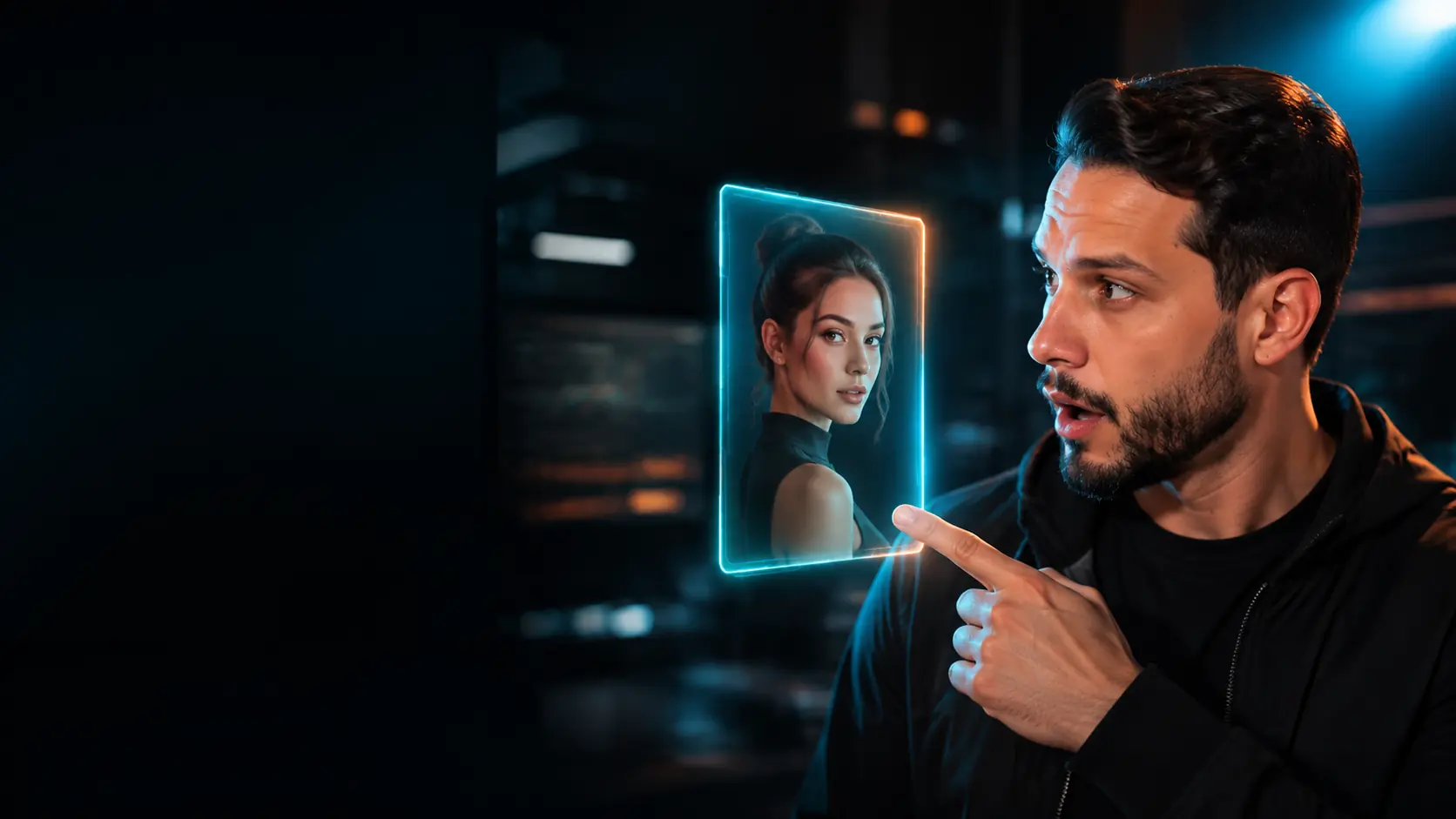 Criador apresentando uma imagem holográfica em uma thumbnail